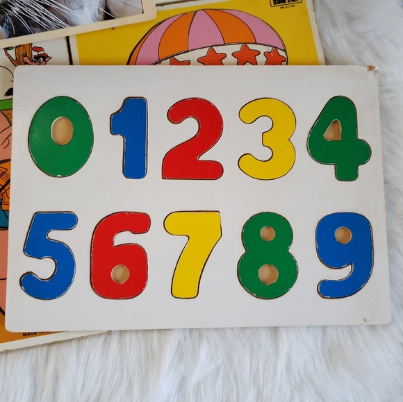 6 Large 80s vintage wooden puzzles Numbers Sesame Street Kermit & More - Picture 9 of 11